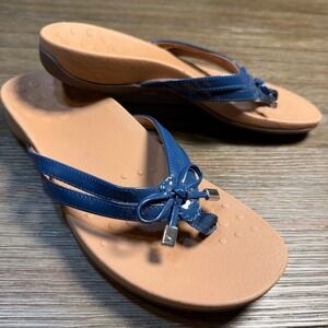 Vionic Bella II Navy Blue Patent Bow Thong Sandal Orthotic Comfort Womens 8